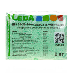 Удобрение Леда | Leda NPK 20-20-20+0.5MgO+TE+GS+AMINO 1 кг